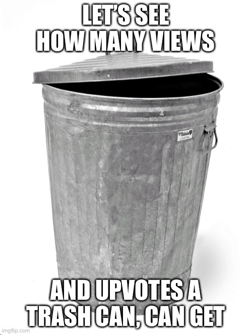 Trash Can | LET’S SEE HOW MANY VIEWS; AND UPVOTES A TRASH CAN, CAN GET | image tagged in trash can | made w/ Imgflip meme maker