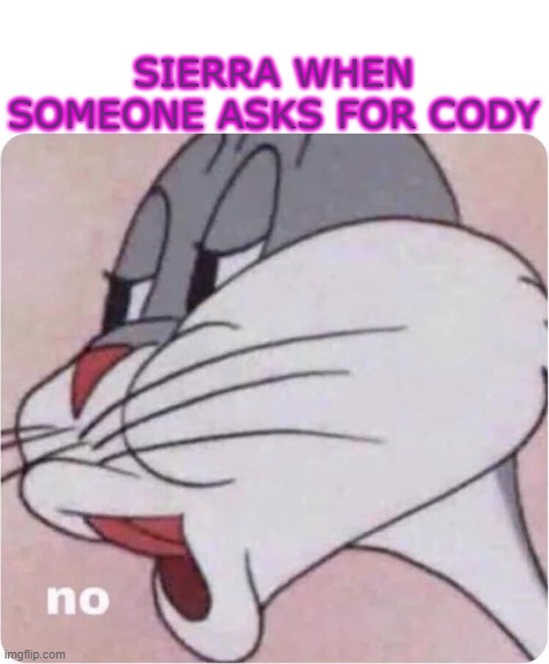 Total Drama be like | SIERRA WHEN SOMEONE ASKS FOR CODY | image tagged in bugs bunny no | made w/ Imgflip meme maker