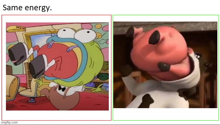 Thanks, I hate vore in Nickelodeon shows. | image tagged in same energy,rocko's modern life,barnyard,back at the barnyard,nickelodeon,nicktoons | made w/ Imgflip meme maker