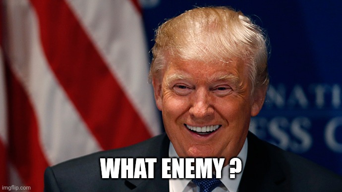 Laughing Donald Trump | WHAT ENEMY ? | image tagged in laughing donald trump | made w/ Imgflip meme maker