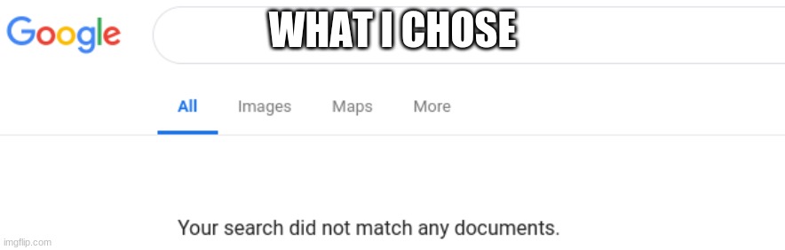 Google No Results | WHAT I CHOSE | image tagged in google no results | made w/ Imgflip meme maker