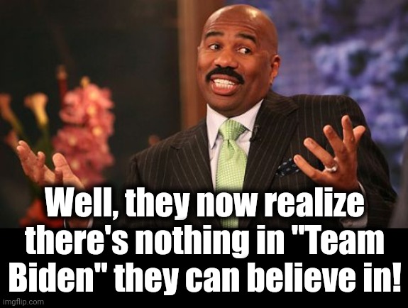 Steve Harvey Meme | Well, they now realize there's nothing in "Team Biden" they can believe in! | image tagged in memes,steve harvey | made w/ Imgflip meme maker