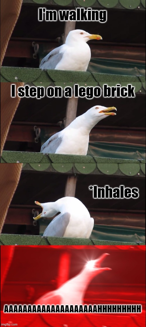 Inhaling Seagull | I'm walking; I step on a lego brick; *Inhales; AAAAAAAAAAAAAAAAAAAAHHHHHHHHH | image tagged in memes,inhaling seagull | made w/ Imgflip meme maker