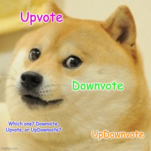 upvote beggar, downvote beggar, or updownvote beggar | Upvote; Downvote; Which one? Downvote, Upvote, or UpDownvote? UpDownvote | image tagged in memes,doge,upvote begging,downvotes | made w/ Imgflip meme maker