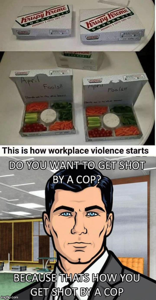 Prank that can go wrong for April fools day. | image tagged in april fools day,prank,donuts,cops,violence | made w/ Imgflip meme maker