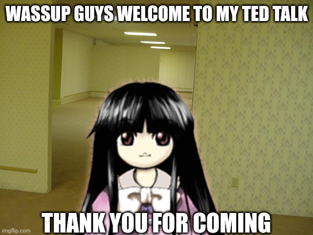 Thanks for coming | WASSUP GUYS WELCOME TO MY TED TALK; THANK YOU FOR COMING | image tagged in backrooms,touhou | made w/ Imgflip meme maker