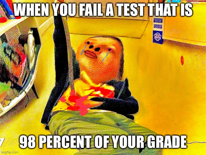 Oof | WHEN YOU FAIL A TEST THAT IS; 98 PERCENT OF YOUR GRADE | image tagged in emotional damage | made w/ Imgflip meme maker