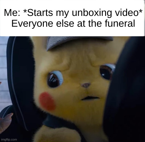 bro wth | Me: *Starts my unboxing video*
Everyone else at the funeral | image tagged in unsettled detective pikachu | made w/ Imgflip meme maker