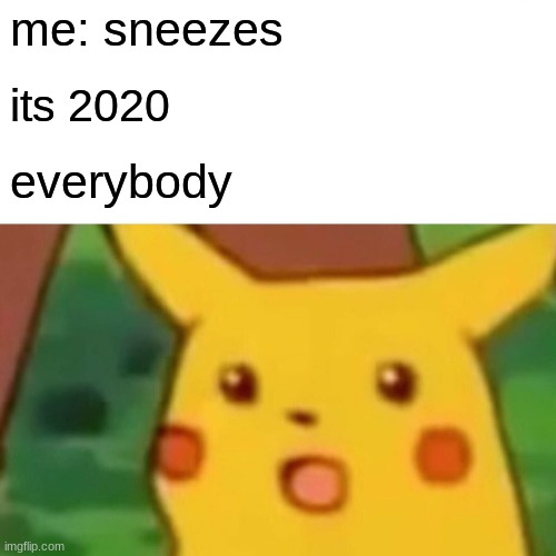 Surprised Pikachu | me: sneezes; its 2020; everybody | image tagged in memes,surprised pikachu | made w/ Imgflip meme maker