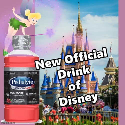 Disney Considers Changing Official Drink of The Kingdom | image tagged in pedialyte,disney world,memes | made w/ Imgflip meme maker