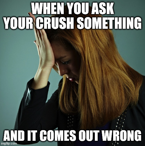 Bang Head | WHEN YOU ASK YOUR CRUSH SOMETHING; AND IT COMES OUT WRONG | image tagged in bang head | made w/ Imgflip meme maker