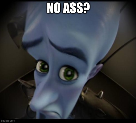 Megamind peeking | NO ASS? | image tagged in no bitches | made w/ Imgflip meme maker