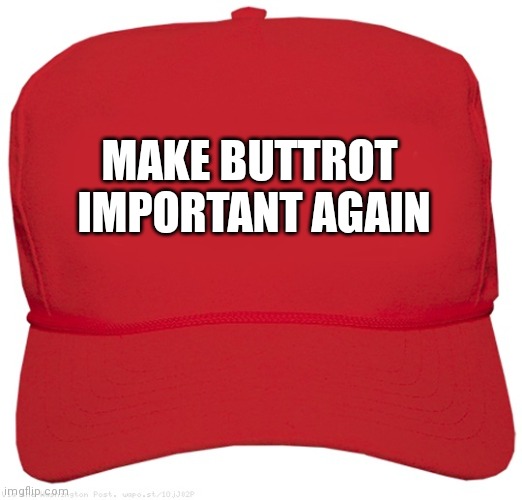 blank red MAGA hat | MAKE BUTTROT 
IMPORTANT AGAIN | image tagged in blank red maga hat | made w/ Imgflip meme maker