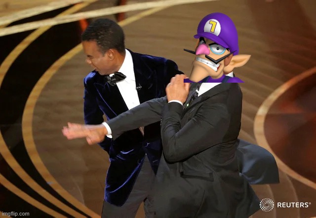 waluigi slaps chris rock to death after he made fun of his wife.mp3 | image tagged in will smith punching chris rock | made w/ Imgflip meme maker
