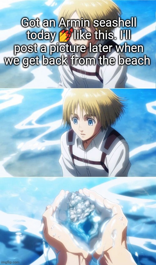 Got an Armin seashell today 💅like this. I'll post a picture later when we get back from the beach | made w/ Imgflip meme maker