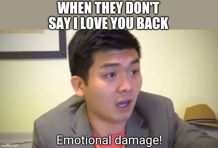 Ouch | WHEN THEY DON'T SAY I LOVE YOU BACK | image tagged in emotional damage | made w/ Imgflip meme maker