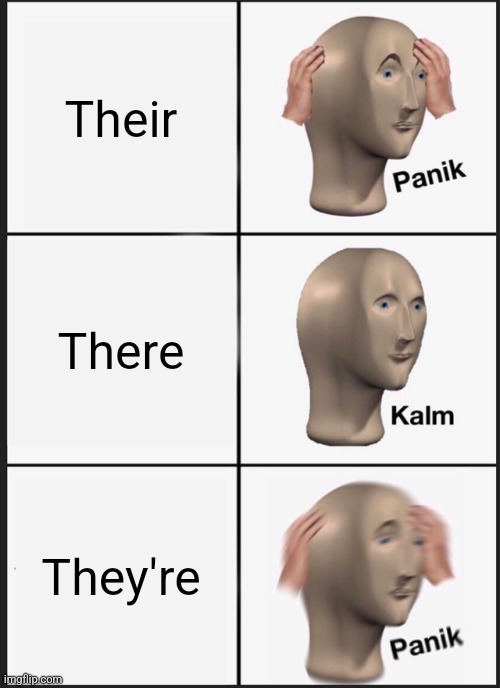 Woahh | Their; There; They're | image tagged in memes,panik kalm panik | made w/ Imgflip meme maker