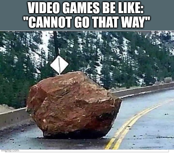 EVEN THOUGH YOU COULD JUST GO AROUND | VIDEO GAMES BE LIKE: 
"CANNOT GO THAT WAY" | image tagged in video games,gaming,fail | made w/ Imgflip meme maker