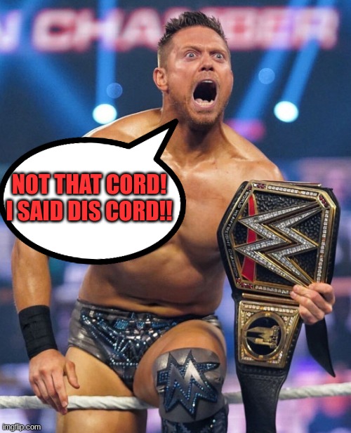 The Miz Angry | NOT THAT CORD! I SAID DIS CORD!! | image tagged in discord,memes,the miz,wwe | made w/ Imgflip meme maker