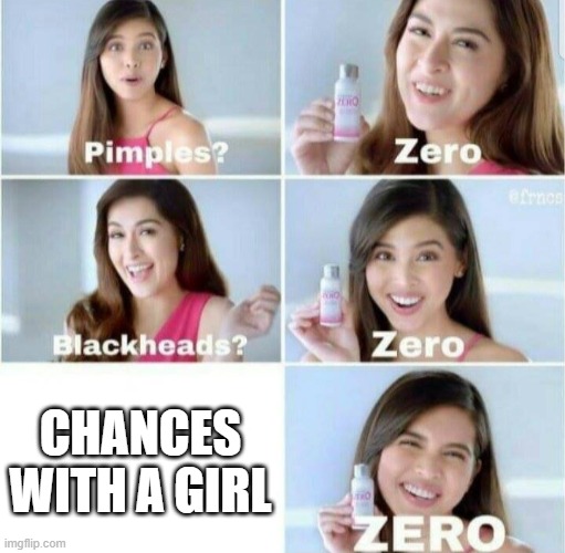 Pimples, Zero! | CHANCES WITH A GIRL | image tagged in pimples zero | made w/ Imgflip meme maker
