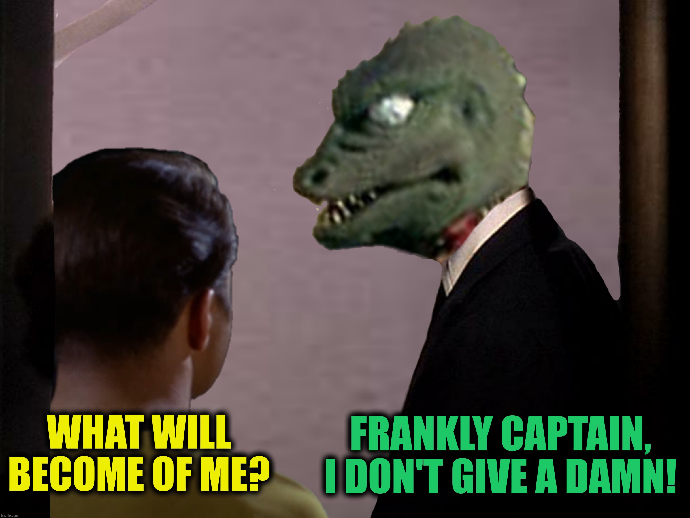 WHAT WILL BECOME OF ME? FRANKLY CAPTAIN, I DON'T GIVE A DAMN! | made w/ Imgflip meme maker