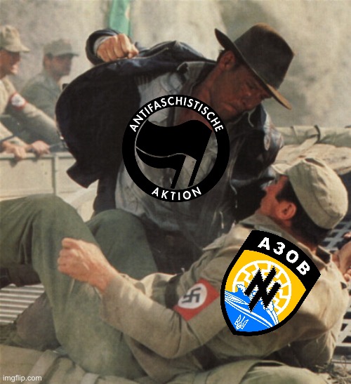 Punch a Nazi. Stand with Ukraine. Pick one. | image tagged in indiana jones punching nazis | made w/ Imgflip meme maker