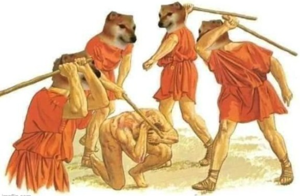 Doge beating human Blank Meme Template
