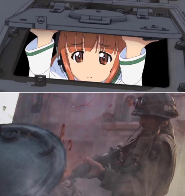 Anime girl coming out of tank Blank Meme Template