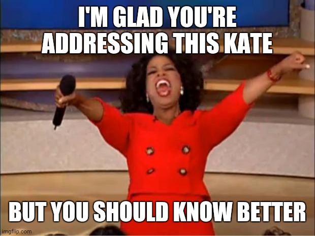 Oprah You Get A Meme | I'M GLAD YOU'RE ADDRESSING THIS KATE BUT YOU SHOULD KNOW BETTER | image tagged in memes,oprah you get a | made w/ Imgflip meme maker