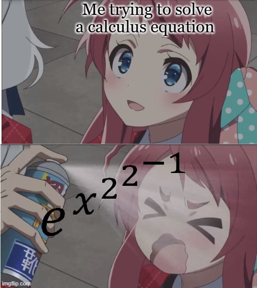 Calculus e^x^2^2^-1 | Me trying to solve a calculus equation | image tagged in calculus | made w/ Imgflip meme maker