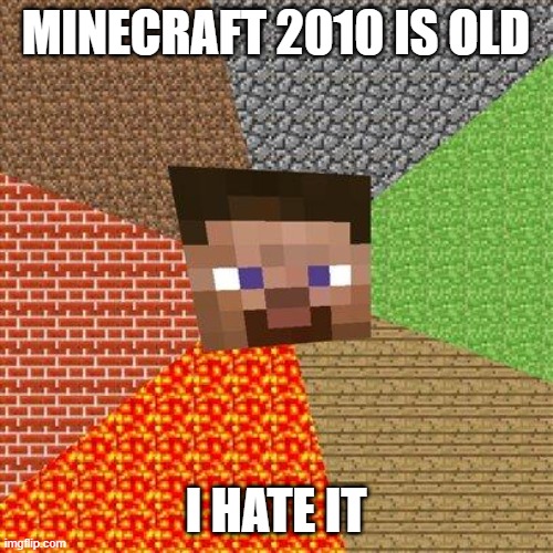 Minecraft Steve | MINECRAFT 2010 IS OLD I HATE IT | image tagged in minecraft steve | made w/ Imgflip meme maker