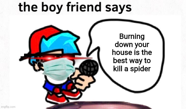 Piss | Burning down your house is the best way to kill a spider | image tagged in the boyfriend says | made w/ Imgflip meme maker