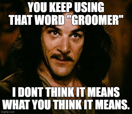 Conservatives are idiots. | YOU KEEP USING THAT WORD "GROOMER"; I DONT THINK IT MEANS WHAT YOU THINK IT MEANS. | image tagged in you keep using that word,conservative logic,grooming,dont say gay,florida,homophobia | made w/ Imgflip meme maker