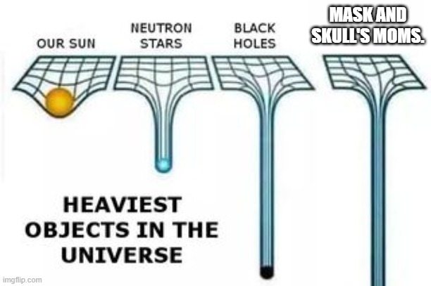 heaviest objects | MASK AND SKULL'S MOMS. | image tagged in heaviest objects | made w/ Imgflip meme maker