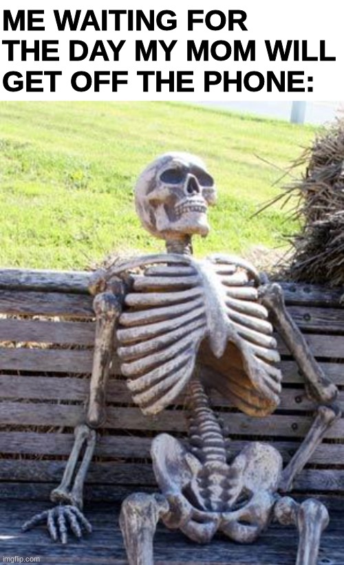 Basically | ME WAITING FOR THE DAY MY MOM WILL GET OFF THE PHONE: | image tagged in blank white template,memes,waiting skeleton | made w/ Imgflip meme maker