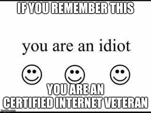 IF YOU REMEMBER THIS; YOU ARE AN CERTIFIED INTERNET VETERAN | image tagged in you,are,an,idiot,hahahahahahah | made w/ Imgflip meme maker