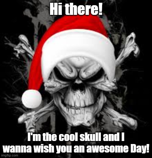 cool skull | Hi there! I'm the cool skull and I wanna wish you an awesome Day! | image tagged in cool skull | made w/ Imgflip meme maker