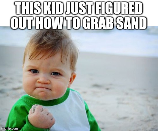 Success Kid Original Meme | THIS KID JUST FIGURED OUT HOW TO GRAB SAND | image tagged in memes,success kid original | made w/ Imgflip meme maker