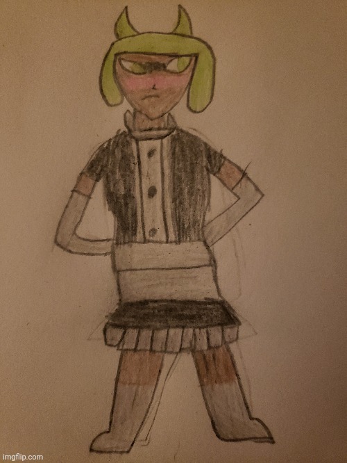 "Why do I have to wear this maid dress" | image tagged in accidentally made inkmatas's,eye lime green | made w/ Imgflip meme maker