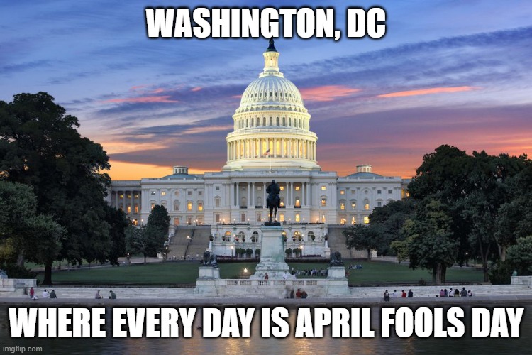 The jokes on us, though | WASHINGTON, DC; WHERE EVERY DAY IS APRIL FOOLS DAY | image tagged in washington dc swamp | made w/ Imgflip meme maker