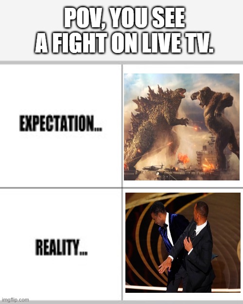 Expectation vs Reality |  POV, YOU SEE A FIGHT ON LIVE TV. | image tagged in expectation vs reality | made w/ Imgflip meme maker