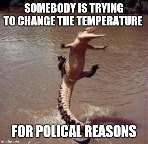 Woot! I'm a male, yes I am, and I can't help but love you so... | SOMEBODY IS TRYING TO CHANGE THE TEMPERATURE; FOR POLICAL REASONS | image tagged in alligator,twilight zone,men vs women,reptile,agenda,choose your fighter | made w/ Imgflip meme maker