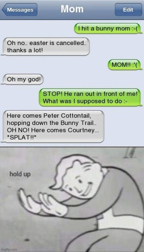 Bunny | image tagged in fallout hold up,memes,funny,funny memes,text messages,easter | made w/ Imgflip meme maker