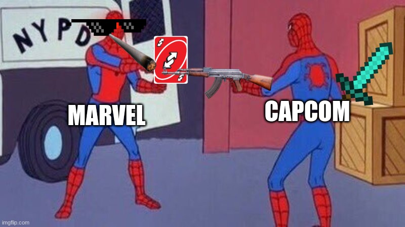 bruh... | CAPCOM; MARVEL | image tagged in spiderman pointing at spiderman | made w/ Imgflip meme maker