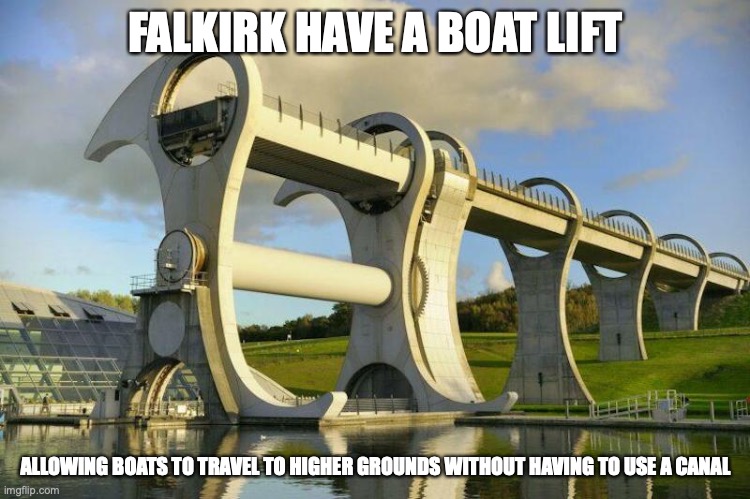Falkirk Lift | FALKIRK HAVE A BOAT LIFT; ALLOWING BOATS TO TRAVEL TO HIGHER GROUNDS WITHOUT HAVING TO USE A CANAL | image tagged in elevator,memes | made w/ Imgflip meme maker