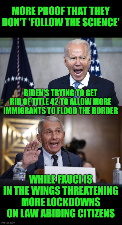 How can this be, honestly? | MORE PROOF THAT THEY DON'T 'FOLLOW THE SCIENCE'; BIDEN'S TRYING TO GET RID OF TITLE 42 TO ALLOW MORE IMMIGRANTS TO FLOOD THE BORDER; WHILE FAUCI IS IN THE WINGS THREATENING MORE LOCKDOWNS ON LAW ABIDING CITIZENS | image tagged in biden pissed,fauci sieg heil,covid-19,illegal immigration | made w/ Imgflip meme maker