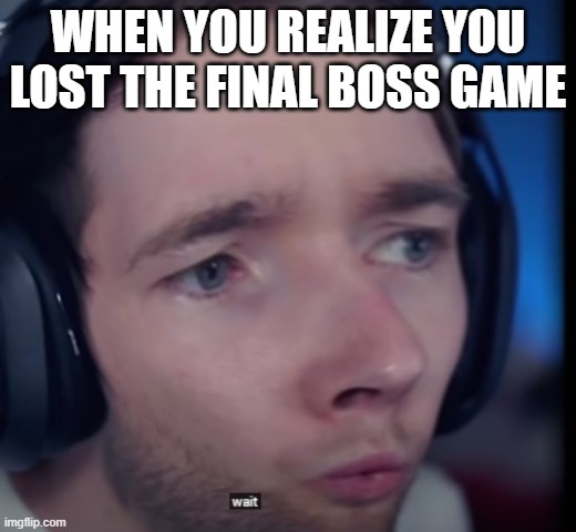WAIT | WHEN YOU REALIZE YOU LOST THE FINAL BOSS GAME | image tagged in dantdm wait | made w/ Imgflip meme maker