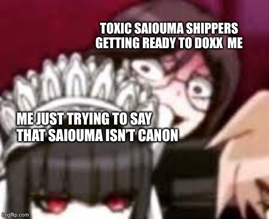 Toko stare | TOXIC SAIOUMA SHIPPERS GETTING READY TO DOXX  ME; ME JUST TRYING TO SAY THAT SAIOUMA ISN’T CANON | image tagged in toko stare | made w/ Imgflip meme maker