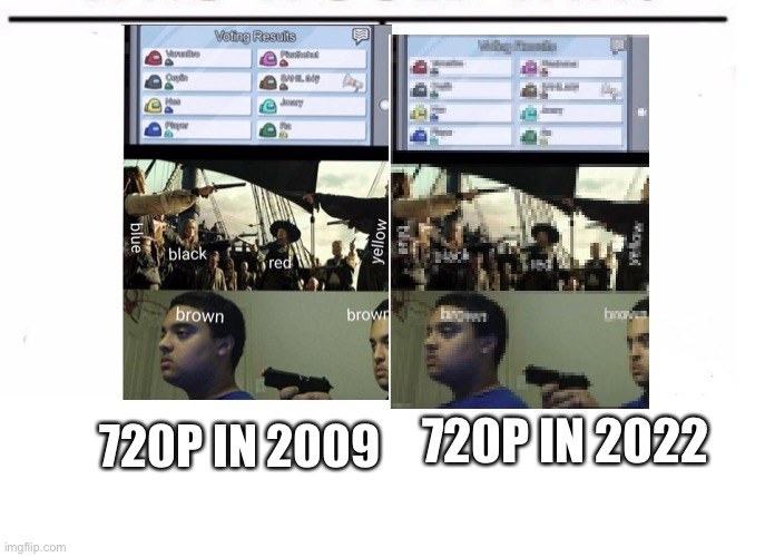 Video quality explained by an Iceu meme | 720P IN 2022; 720P IN 2009 | image tagged in comparison table,quality,comparison | made w/ Imgflip meme maker
