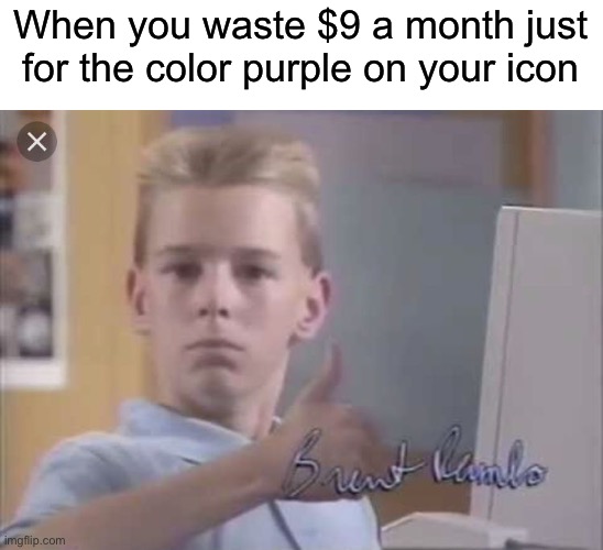 I’m a whiny complainer | When you waste $9 a month just for the color purple on your icon | image tagged in kid on computer | made w/ Imgflip meme maker